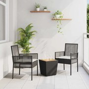 vidaXL Conjunto Bistro de Jardim da com 3 peças e almofadas pretas de rattan sintético.