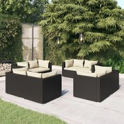 8 pcs conjunto lounge de jardim c/ almofadões vime PE preto