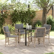 Conjunto de Jantar de Jardim de 5 Peças com Almofadas Bege Vime Poliés