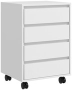 HOMCOM Bloco de Gavetas de Escritório com 4 Gavetas Bloco de Gavetas para Secretária com Rodas Arquivador Móvel 46x40x65 cm Branco | Aosom Portugal