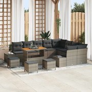 vidaXL Conjunto de sofá de jardim de 13 peças com almofadas de rattan de polietileno cinza acácia.