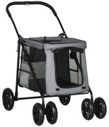 PawHut Poussette pliável animais cão gato almofada incluída rodas com freio tecido 600D Oxford 102 x 62 x 105 cm cinza | Aosom Portugal
