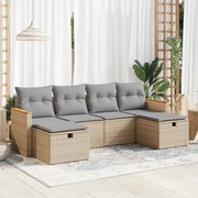 vidaXL 6 pcs conjunto de sofás p/ jardim com almofadões vime PE bege