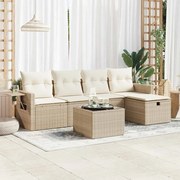 6 pcs conjunto de sofás p/ jardim com almofadões vime PE bege