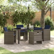 vidaXL Conjunto de Jantar de Jardim com 5 Peças e Almofadas Cinza em Rattan Sintético