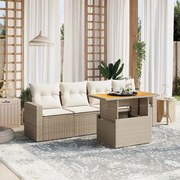 vidaXL 5 pcs conjunto de sofás p/ jardim com almofadões vime PE bege