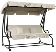 Outsunny Banco Baloiço de Jardim 3 Lugares Convertível em Cama com Toldo Ajustável e 2 Almofadas  200x120x164 cm Creme | Aosom Portugal