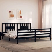 Estrutura de cama com cabeceira 200x200 cm madeira maciça preto