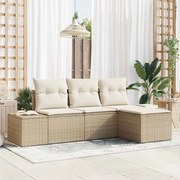 Conjunto de Sofás de Jardim 4 Peças com Almofadas Bege em Rattan Sinté