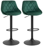 HOMCOM Conjunto 2 Bancos Altos com Encosto e Apoio para Os Pés Bancos da Cozinha Ajustáveis Veludo Base Metal 46x48x83-104 cm Verde | Aosom Portugal