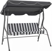 Outsunny Balanço de Jardim 3 Lugares Toldo impermeável Inclinação ajustável Almofadas assento encosto cinza, branco listrado | Aosom Portugal