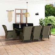 vidaXL 9 pcs conjunto jantar exterior com almofadões vime PE castanho