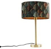 Candeeiro de Mesa Latão com Abajur Oval de Veludo Design de Folhas 35cm - Simplo