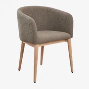 Cadeira De Jantar Estofada Bunia Com Braços Madeira Natural & Bouclé Castanho Trigo - Sklum