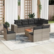 vidaXL 9 pcs conjunto sofás p/ jardim com almofadões vime PE cinzento