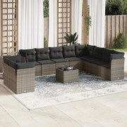 vidaXL 11 pcs conjunto sofás de jardim c/ almofadões vime PE cinzento
