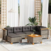 vidaXL 7 pcs conjunto sofás p/ jardim c/ almofadões vime PE cinzento
