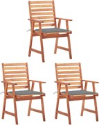 vidaXL Cadeiras de jantar p/ jardim 3 pcs c/ almofadões acácia maciça