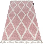 Tapete BERBER TROIK A0010 cor de rosa/branco Franjas berbere marroquino shaggy