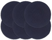 vidaXL Individuais mesa 6 pcs algodão liso 38 cm redondo azul-marinho