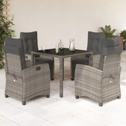vidaXL 5 pcs conjunto de jantar p/ jardim c/ almofadões vime PE cinza