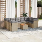vidaXL 10 pcs conjunto de sofás p/ jardim com almofadões vime PE bege