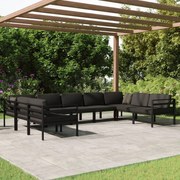 9 pcs conjunto lounge jardim com almofadões alumínio antracite