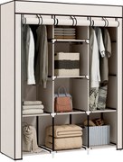 HOMCOM Roupeiro de Tecido Dobrável com 8 Prateleiras de Armazenamento e 2 Barras de Pendurar 125x43x162,5cm Creme | Aosom Portugal