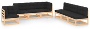 vidaXL 7 pcs conjunto lounge de jardim c/ almofadões pinho maciço
