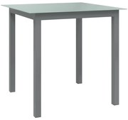 vidaXL Mesa de jardim em alumínio e vidro 80x80x74 cm cinzento-claro