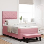 Cama Box Spring Rosa com Colchão e Banco 90x190 cm Veludo