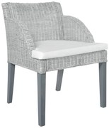 vidaXL Cadeira de jantar com almofadão vime natural cinzento