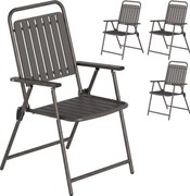Outsunny Conjunto de 4 Cadeiras Dobráveis para Jardim com Apoios de Braços Encosto e Assento Estrutura Metálica 55x63x93 cm Castanho | Aosom Portugal