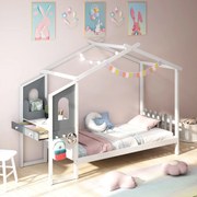 Cama infantil 253 x 102 x 193 cm cm com secretária (Sem colchão) com estrutura da cama com 18 ripas de madeira Branco e cinzento