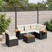 vidaXL 6 pcs conjunto sofás de jardim c/ almofadões vime PE preto