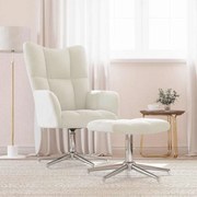 vidaXL Cadeira de descanso com banco veludo branco nata