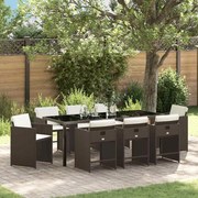 vidaXL Conjunto de Jantar de Jardim de 9 Peças com Almofadas - Rattan Sintético Castanho