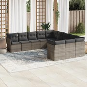 vidaXL 11 pcs conjunto sofás de jardim c/ almofadões vime PE cinzento