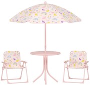 AIYAPLAY Conjunto Mesa Cadeiras Crianças Jardim Cadeiras Dobráveis Chapéu de Sol Ajustável Tema Raposas Cor Rosa | Aosom Portugal