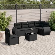 vidaXL 7 pcs conjunto de sofás p/ jardim c/ almofadões vime PE preto