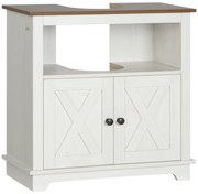 kleankin Móvel para Lavatório Pousar de Madeira Armário Casa de Banho com 2 Portas e Prateleira 60x30x60 cm Branco e Madeira | Aosom Portugal