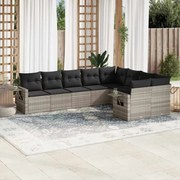 vidaXL 9 pcs conj. sofás jardim com almofadões vime PE cinzento-claro