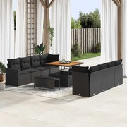 vidaXL Conjunto de Sofá de Jardim 11 pcs Preto vime PE