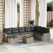 vidaXL 9 pcs conjunto sofás p/ jardim com almofadões vime PE cinzento