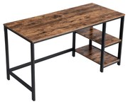 Mesa de computador VASAGLE, escrivaninha com 2 prateleiras à esquerda ou direita, mesa de trabalho para sala de escritório, estrutura de aço, industrial, marrom rústico e preto LWD55X