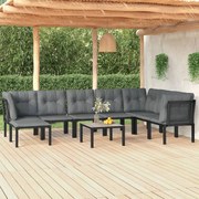 9 pcs conjunto lounge de jardim vime PE preto e cinzento