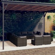 vidaXL 13 pcs conjunto lounge de jardim c/ almofadões vime PE cinzento