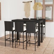 7 pcs conjunto de bar exterior c/ almofadões cor creme vime PE