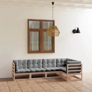 5 pcs conjunto lounge de jardim c/ almofadões pinho maciço