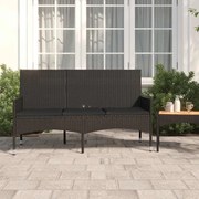 vidaXL Banco de jardim de 3 lugares com almofadões vime PE preto